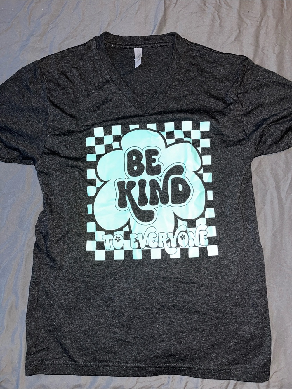 Charcoal Tee with Mint Graphic - 'Be Kind'